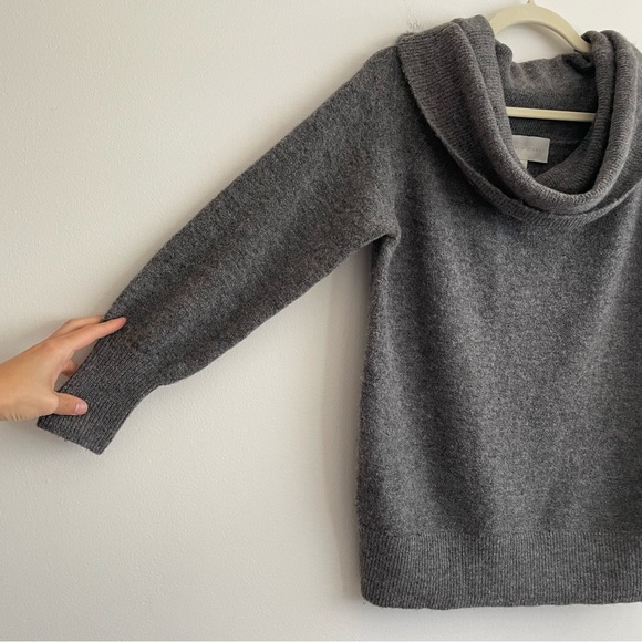 Michelle Mason Grey Alpaca Wool Blend cowl Sweater off shoulder knit minimalist - Picture 2 of 9